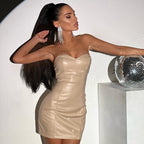 Strapless Faux-Leather Bodycon Mini Dress