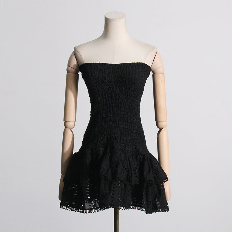Women's Embroidered Ruffle Strapless Mini Dress