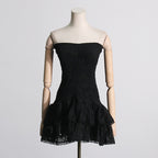 Women's Embroidered Ruffle Strapless Mini Dress