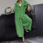Women's Autumn Commuting Elegant Floral Stripes Loose Blazer Casual Sets