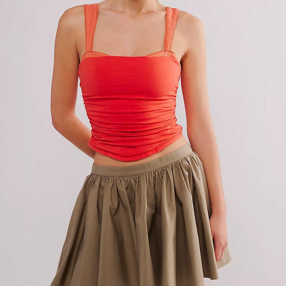 's Pleating Contrast Color Small Vest Top
