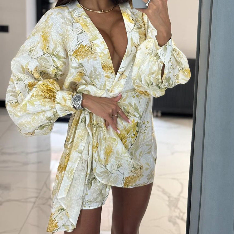 Digital Printing Long Sleeve V Neck Irregular
