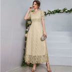 Mesh-Panel Crew-Neck Maxi Dress