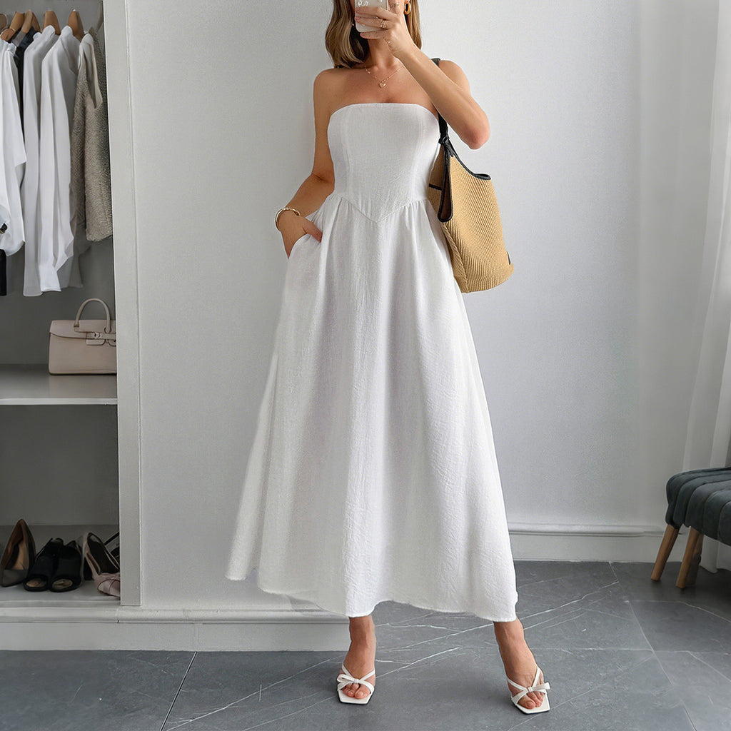 Women's Strapless Ruched A Line Dress