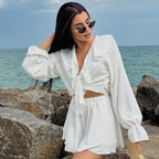 Ruffle Bell-Sleeve Top & Shorts Set
