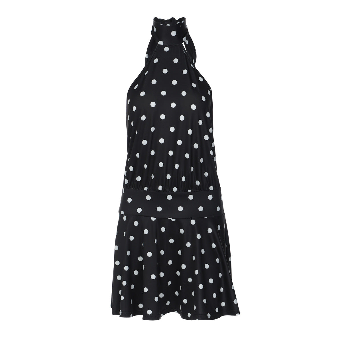Printed Polka Dot Short Lacing Halter Backless Dress