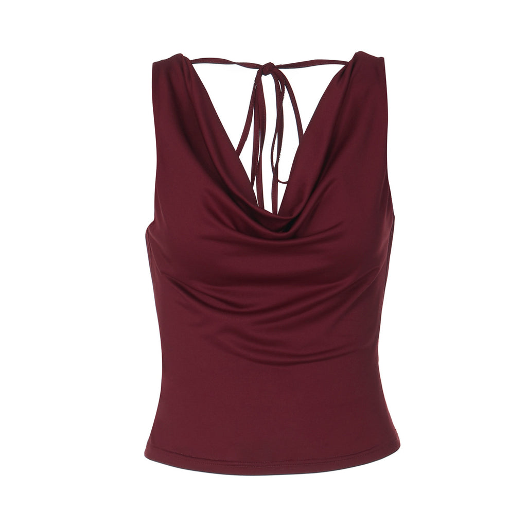 Women's Deep V-Neck Backless Lace-Up Vest Top