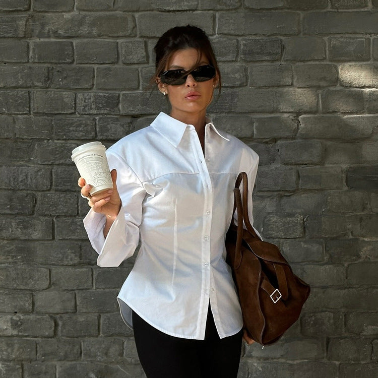 Office White Cotton Shirt High Grade Simple All Matching