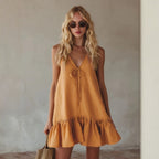 Women's Retro V-Neck Ruffle Vacation Dress