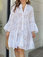 Women's Embroidered Cotton V-Neck Dress