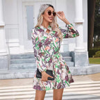 Autumn Winter Print Button Long-Sleeve Dress
