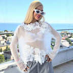 Women's Autumn Winter Transparent Lace Floral Sweater Accessories