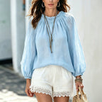Spring Autumn Loose Lantern Sleeve Solid Color Shirt Women Casual Vacation All Matching Top