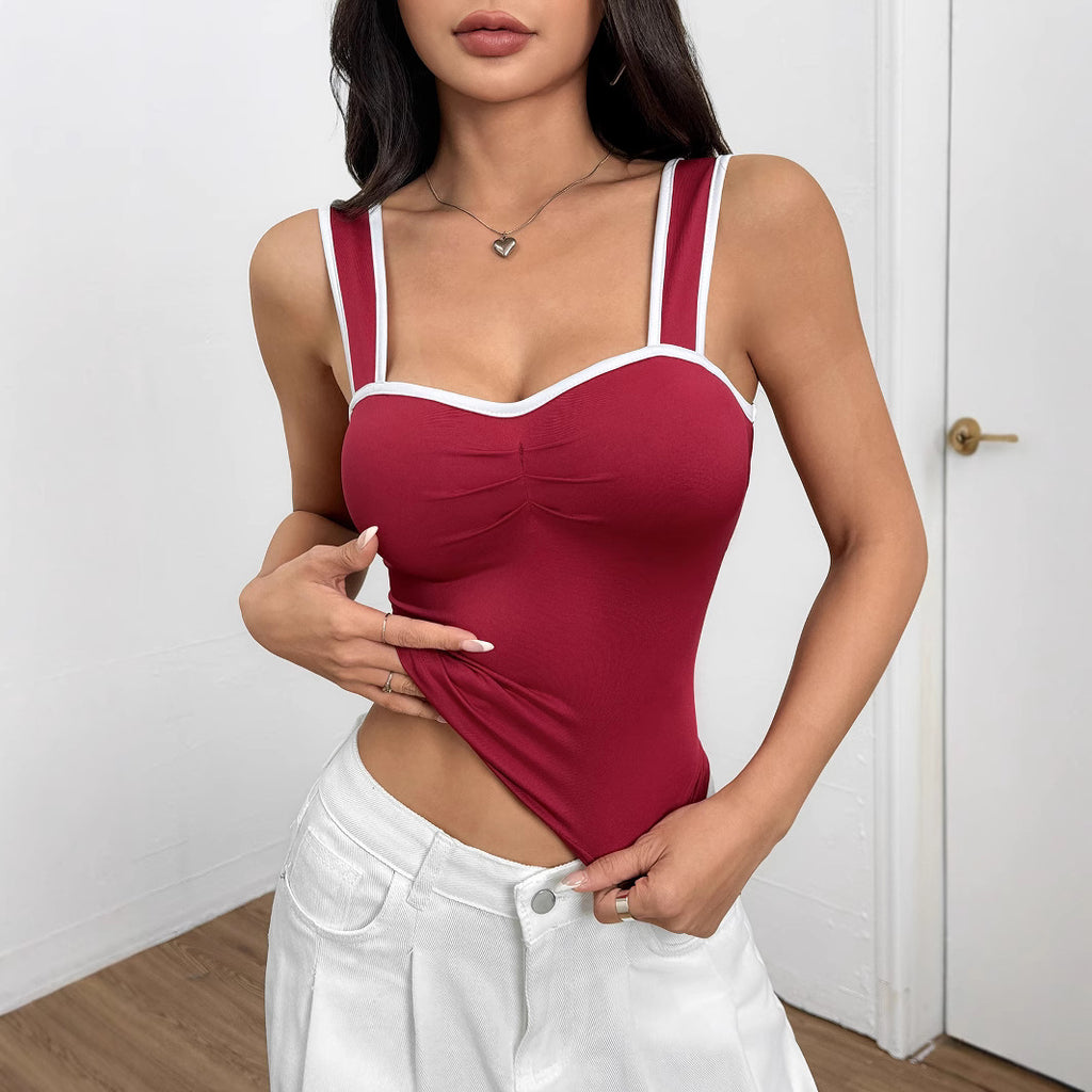 Women's Women Clothing Sexy Street Camisole Spring Summer Slim Fit Slimming Contrast Color Top