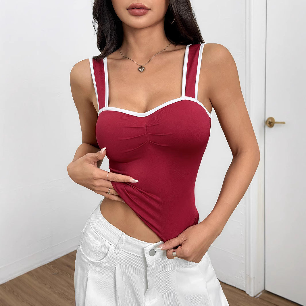 Women's Women Clothing Sexy Street Camisole Spring Summer Slim Fit Slimming Contrast Color Top