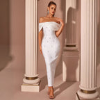 Women's White Off-Shoulder Rhinestone Evening Dress