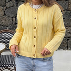 Autumn Winter Fresh Korean Solid Color Rib Fabric Sweater Coat for Women