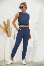 Summer New Solid Color Sleeveless Slim Casual Suit Set