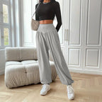 Women's Gray High-Waist Wide-Leg Pants