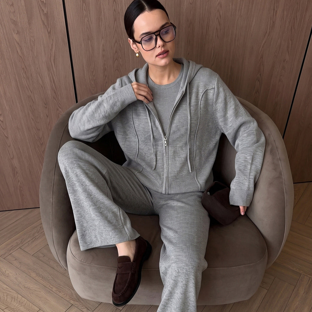 Autumn Winter Loose Knitting Women Hooded Zip Cardigan
