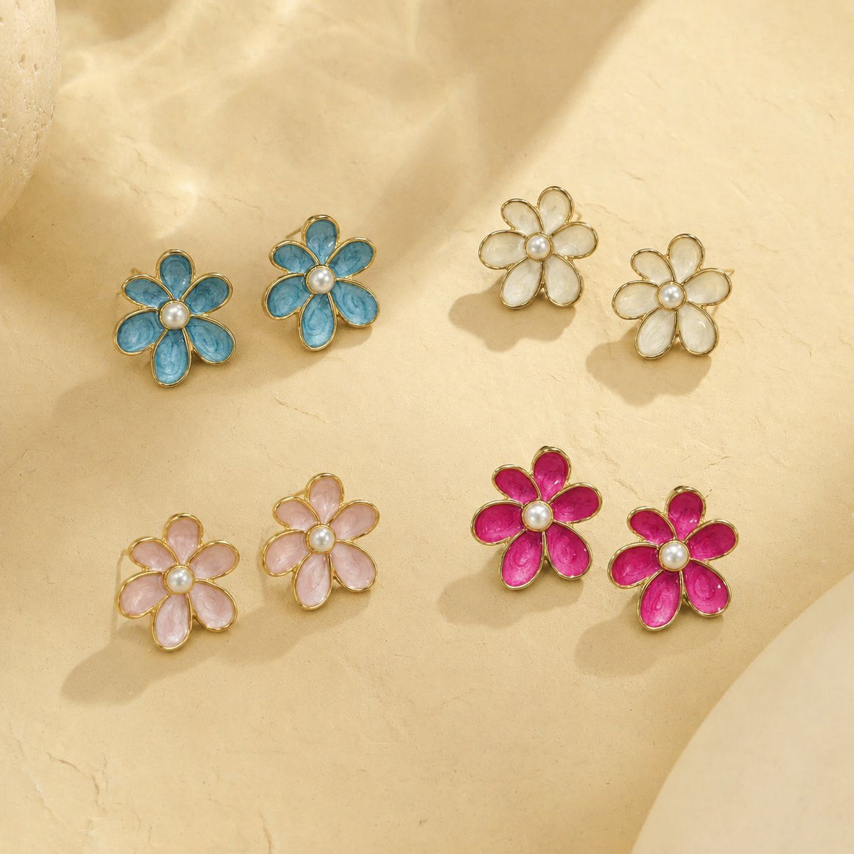 Women's Enamel Pearl Floral Earrings