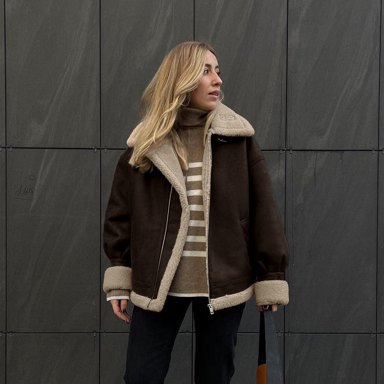 Suede Lambswool Short Coat