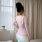 Women's Ribbed Cowl Neck Slim Fit Long Sleeve Top