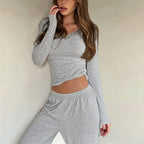 Women's Knitted Lace-Trim Pajama Set