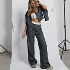 Hollow-Out Jacket & Wide-Leg Pants Set