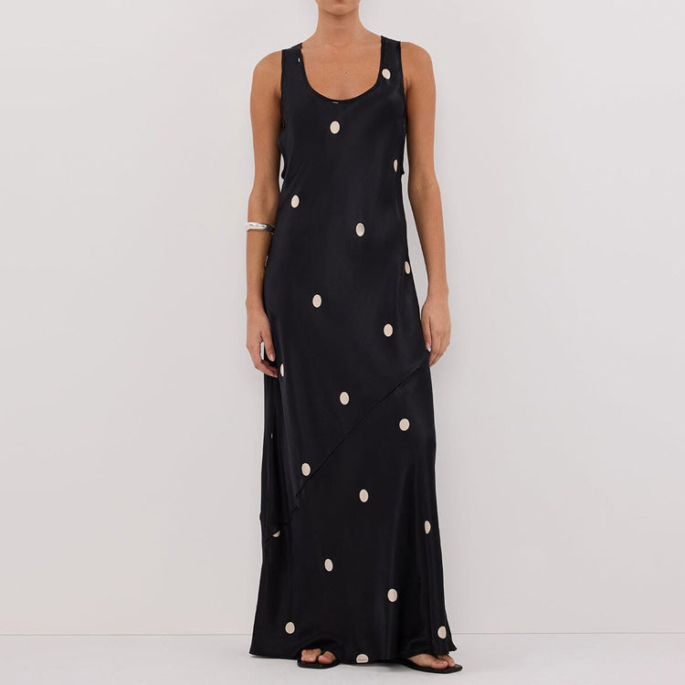 Polka-Dot Sleeveless Maxi Dress