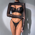 Women's Lace Mesh Ribbon Lingerie Set