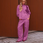 Stand up Collar 3/4 Sleeve Cardigan Shirt Loose Trousers