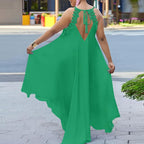 Women's Halter Backless Embroidered A-Line Maxi Dress