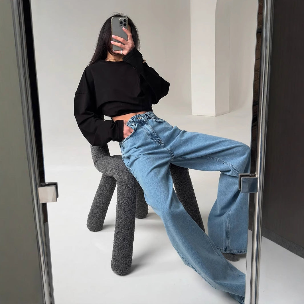 Women's Color Long Sleeved T-Shirt Loose Cotton Crew Neck Basic