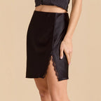 Satin Lace Split High Waist Elastic Short Hip Skirt