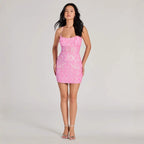 Women's Dress Spring Summer Sexy Sequin Sling Pink Elegant Dress Short