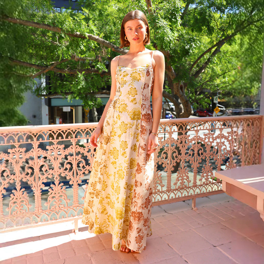 Casual Printing Backless Spaghetti-Strap Swing Dress