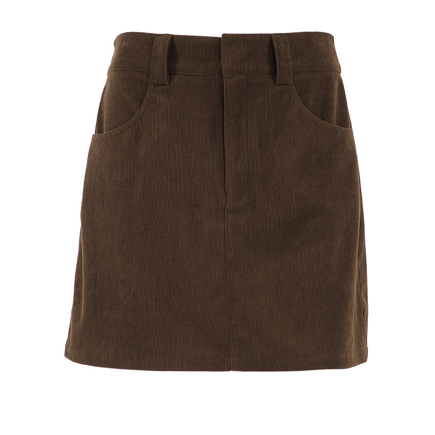 Retro Corduroy Short Autumn High Waist Office A Line Skirt