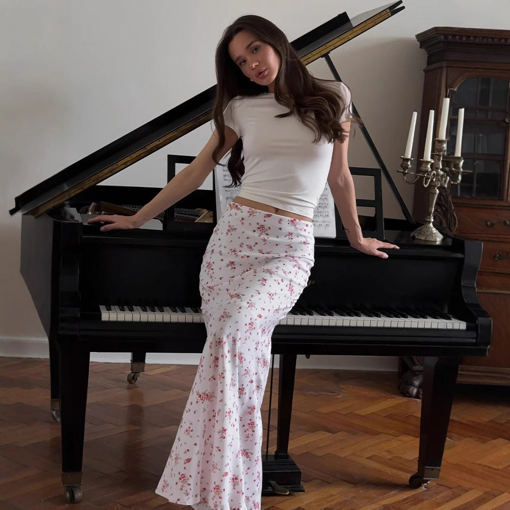 Summer Fresh Floral Print Beach Vacation Slim Fit Draping High