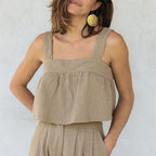 Women's Cotton Linen Backless Square Neck Top