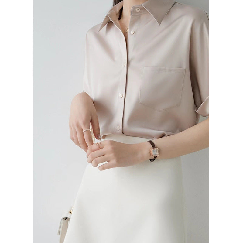 Women's Satin Short Sleeve Office Shirt