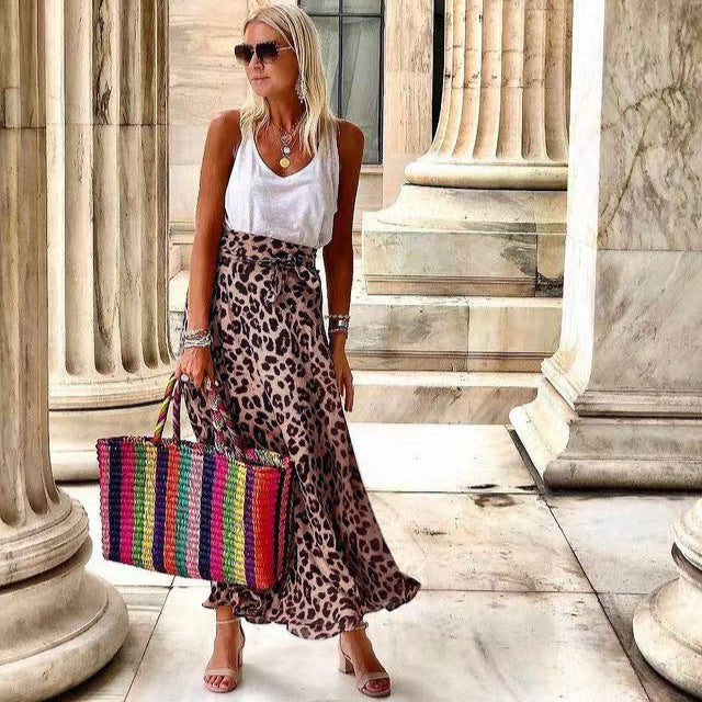Spring Summer Leopard Print Internet Celebrity Belt Skirt
