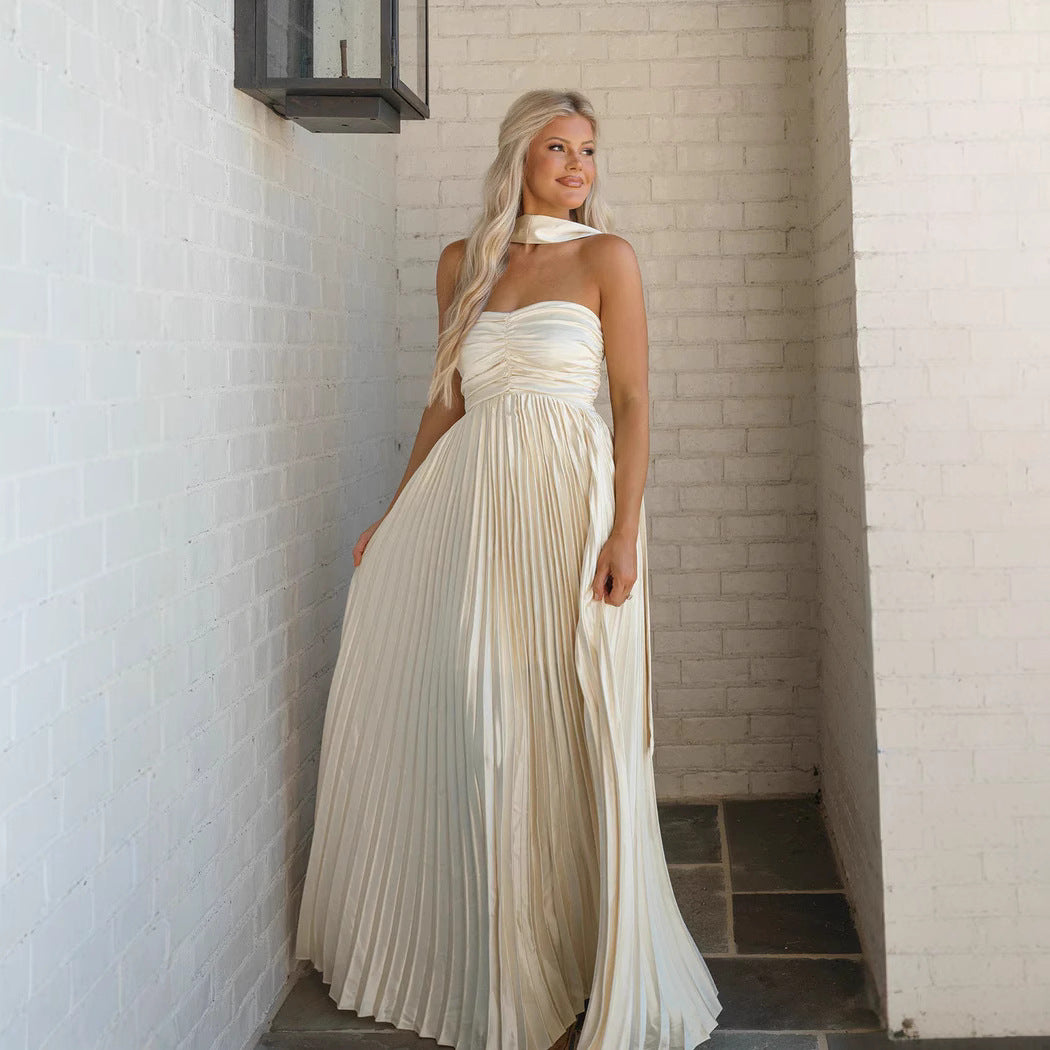 Women's Backless Pleated Dress