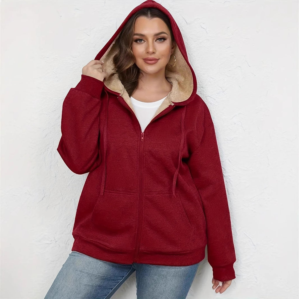 Women's Plush Hooded Zip-Up Coat