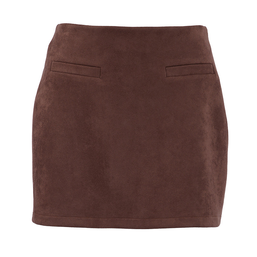 Suede Autumn Winter High Waist Hip Wrapped Skirt