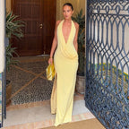 Women's Deep-V Backless Halter Slit Dress