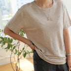 Women's Linen T-Shirt Loose Imitation Linen Feel Short Sleeve Basic