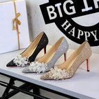 Women's Women's's Elegant Wedding Shoes Wedding Dress Two Way Wear Bridal Shoes Floral Pointed Slip On High Heel…