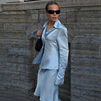 's Summer Polo Collar Solid Color Button Long Sleeve Cardigan Top Skirt