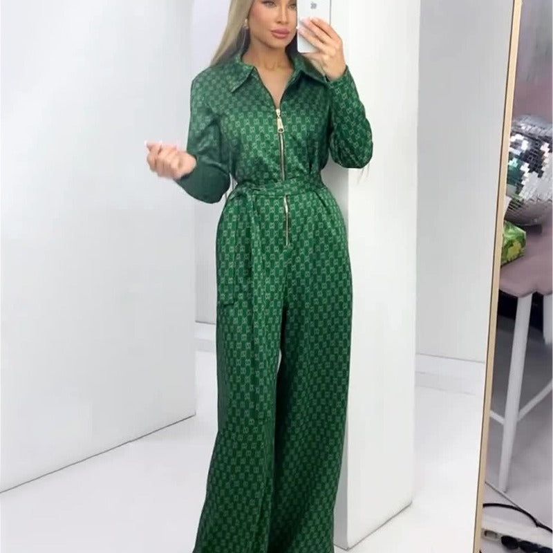 Printed Long-Sleeve Belted Bodysuit